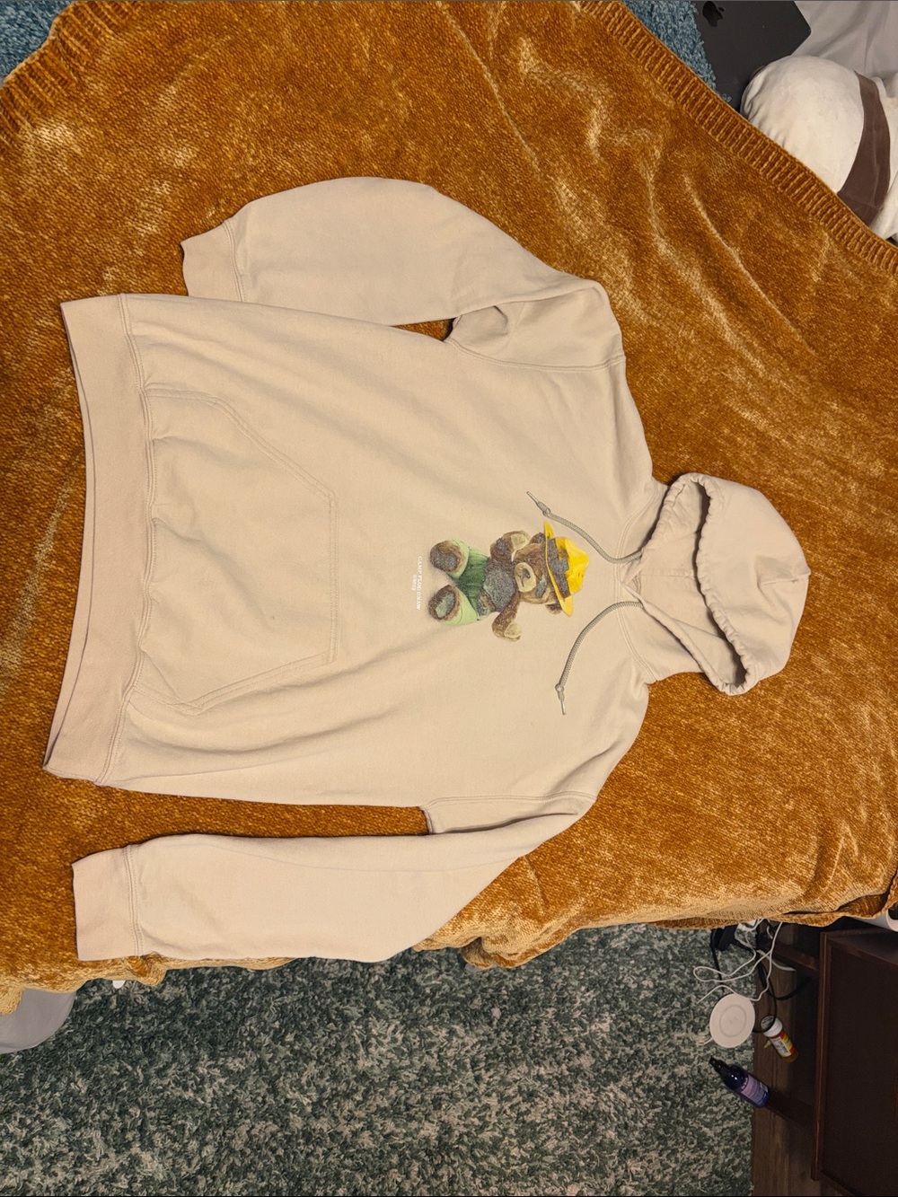 Beige Hoodie with Bear Graphic 2019 OG CAMP FLOG GNAW MERCH RARE